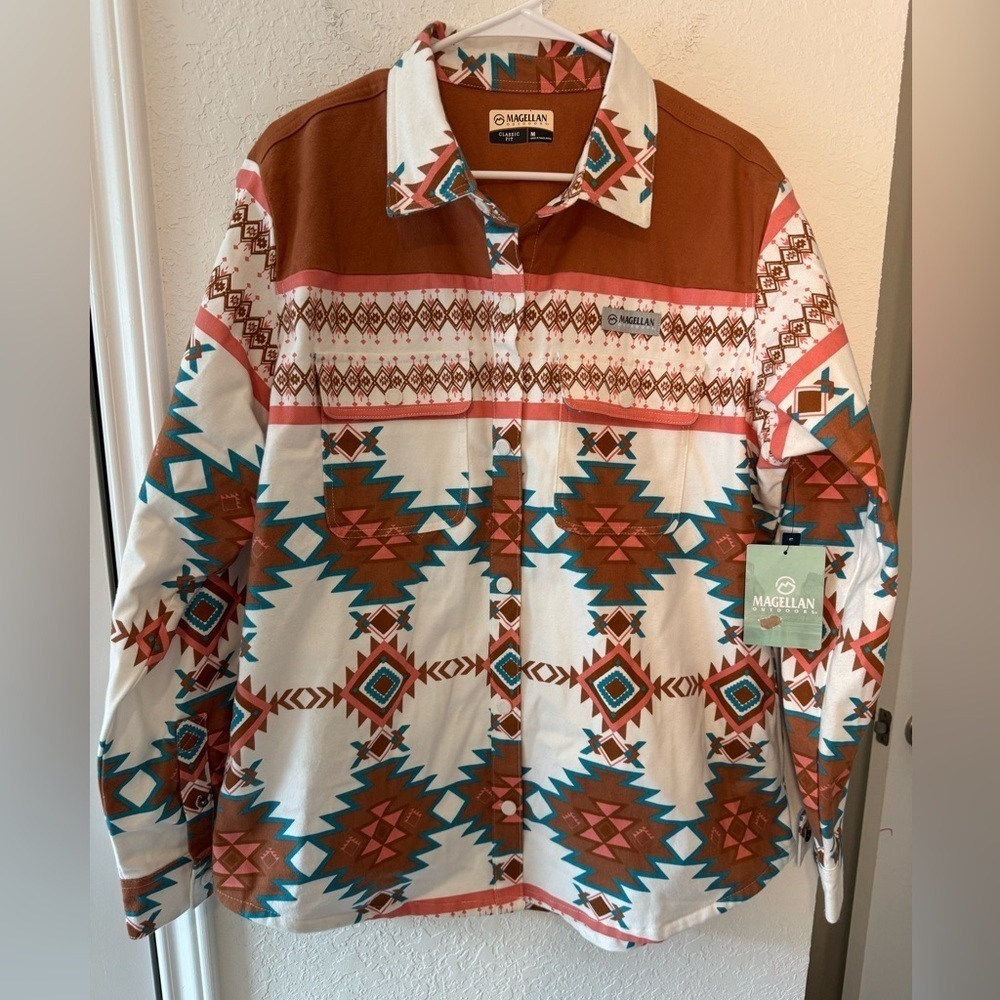 Magellan Campfire Flannel Aztec Southwest Shacket Jacket Shirt Womens Size XL